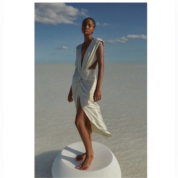 Baobab Mia Plunge V-Neck Gathered Midi Sheath Dress, NWT - Picture 12 of 15